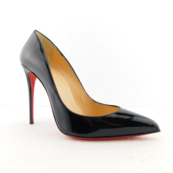 CHRISTIAN LOUBOUTIN Black Patent Stiletto Heels 38.5 - Picture 1 of 8